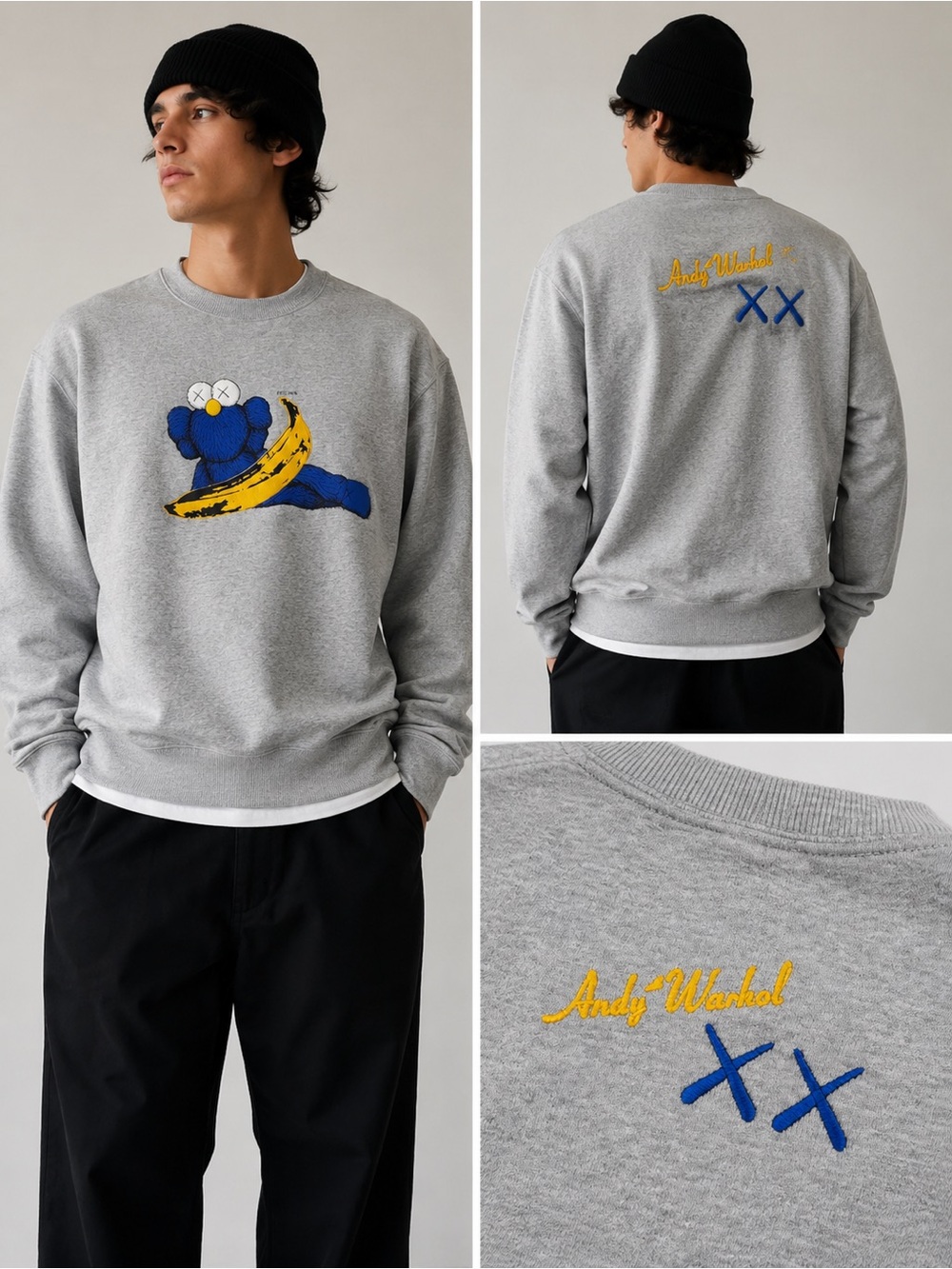 UNIQLO UT KAWS x Andy Warhol Sweatshirt Men's Size Small Gray Graphic Crewneck